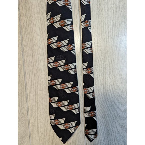 Mens RM Ralph Marlin Style 1996 Harley Davidson NeckTie Black Orange Logo Graphi - Picture 2 of 4
